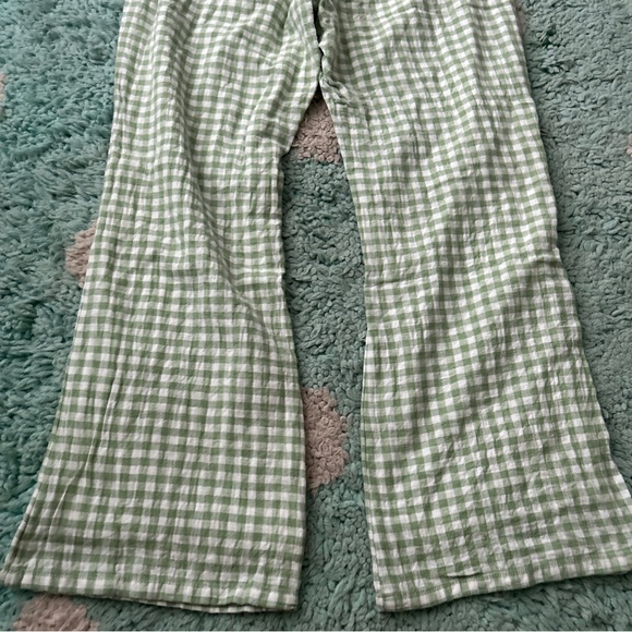 American Eagle Women SET Crop Top Pants Shirt Ruffle Gingham Green White Tie - Picture 9 of 13